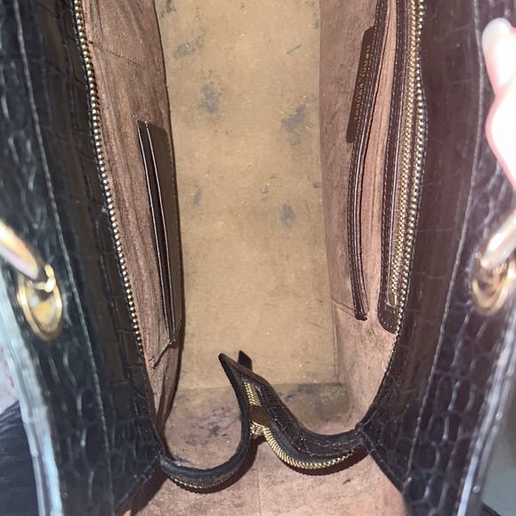 Henri Bendel multi textured striped satchel with chain link accents - Picture 13 of 16